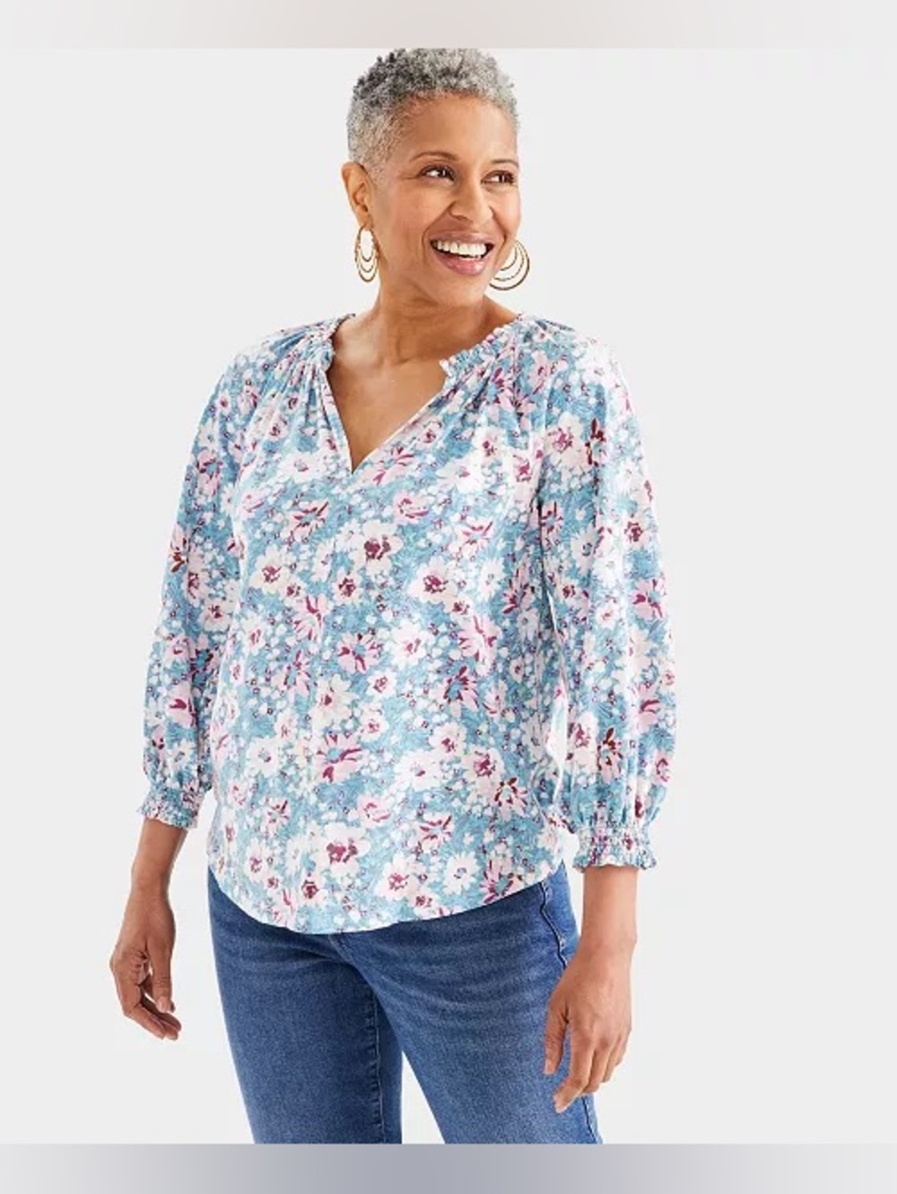 Style & Co. nwot size 1x Light Blue Floral Peasant Top